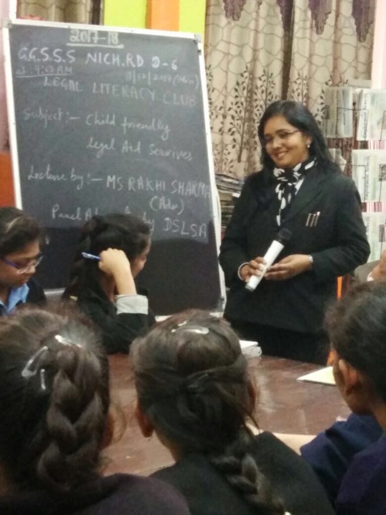 Central DLSA organised Legal Literacy Class at GGSSS, Nicholson Road, Delhi on 11-12-2017 on the topic of “Child Friendly Legal Aid Services