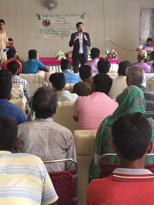 On the occasion of International Labour Day Central District organised a awareness camp at Balmiki chopal, Burari on 03-05-2019.
