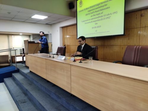 Central DLSA and West DLSA organized an Workshop for Civil and ADJ Panel advocates on Judgment on admission(order 12 Rule6, CPC)& Discovery & inspection(O.11,CPC)
