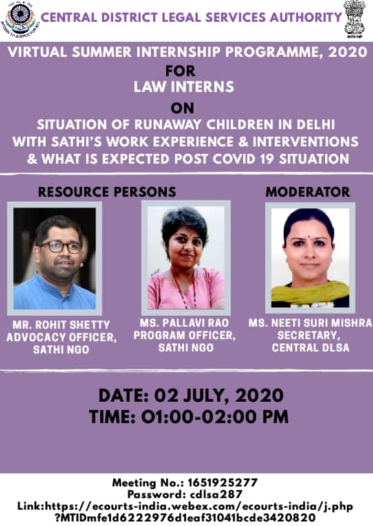 Central District Legal Services Authority, organised a webinar for the batch of 14 students who have joined CDLSA for their Summer Internship Program,