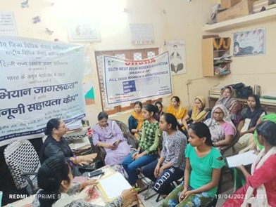 Under the aegis of National Legal Services Authority and Delhi State Legal Services Authority, Central District Legal Services Authority organized legal awareness session on 19.04.2023 in the office of Mahila Panchayat at SWEDHA E-28