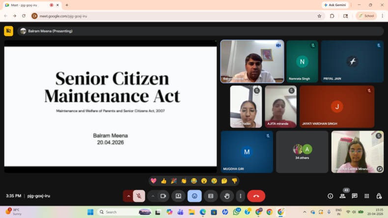 Session under Legal literacy workshop series “Vidhi Vaarta: Saksham through Shakti” on the topic “Maintenance and Welfare of Parents and Senior Citizens Act, 2007” in virtual mode on 20.04.2026