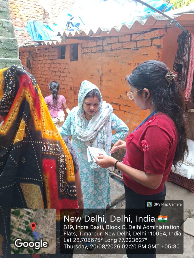 Door-to-Door Legal Awareness and Sensitization Campaign at Timarpur, Delhi, on the topic “Prevention of Human Trafficking: Legal Awareness and Protection / मानव तस्करी की रोकथाम: कानूनी जागरूकता एवं संरक्षण.” on 20.08.2026