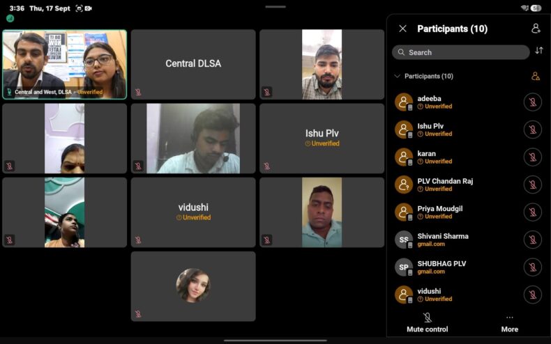 Joint Orientation and Sensitization Training Session (Central and West DLSA) on NALSA SHIKSHA, 2026 – Scheme for Holistic Inclusion, Knowledge & Schooling through Help & Access, through Webex on 17.09.2026