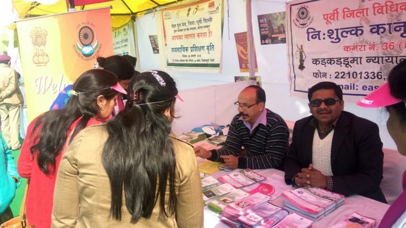 Under “Beti Shakti Abhiyan”, DLSA East in association with office of District Magistrate (East) have set up a full day Legal Services Stall/Kiosk at Dr Bhim Rao Ambedkar Stadium, Trilok Puri, Block-9 on Sunday i.e. 28.1.18 from 10:00 am to 5:00 pm by deputing Sh. Umesh Gupta, LAC.  A huge crowd has visited to get benefits of it.  The DM (East) & (North-East) also visited our kiosk to grace d occasion.  During d process, public was made aware of their rights, booklets & pamphlets were distributed.  Sh. Pawan Kumar, Secretary (DLSA)/East arranged this kiosk in association with Sh. Kulanand Joshi, DM (East).