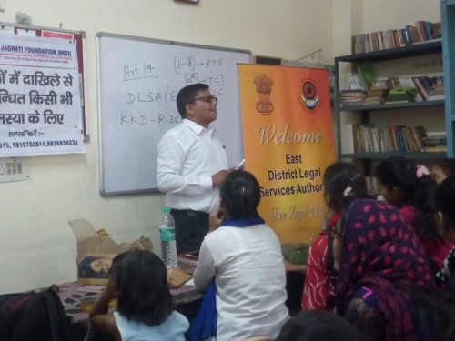 DLSA East in association with “Poilce Authorities  of PS : Mayur Vihar and Yuva Project” conducted an Awareness-cum-Legal Literacy Programme on the topic  “Right to Education & Services being provided by DLSA” on 03.04.2018  at premises of  PS : Mayur Vihar, Delhi- 110091. Sh. Umesh Gupta, LAC (DLSA)/East, Karkardooma Courts, Delhi was the Resource Person who  delivered lecture and had interactive session with the participants.  The programme was appreciated by all concerned.