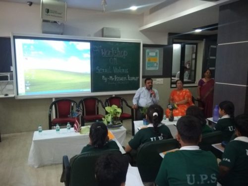 In compliance of directions of DSLSA, DLSA (East) in association with District Education Authorities organised an Awareness-cum-Sensitization Programme at “Universal  Public School,  A- Block, Preet Vihar, Delhi  for the students of the school on “Sexual  Violence  Module” on 08.05.2018.  Sh. Pawan Kumar, Secretary (DLSA)/East was the Resource Person for the programme who addressed a big number of  students through lectures, PPTs, Videos etc. and had interaction with them.