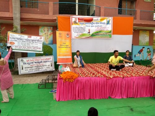 DLSA East, DLSA Shahdara & DLSA North-East on the occasion of “International Yoga Day” in association with  “Nehru Yuva Kendra (East Delhi)” conducted a Legal Awareness – Campaign at  Community  Level on the topic  “Beat Plastic Pollution & Conserve the Water & Services being  provided by DLSA” on 21.06.2018 at 06 : 30am at  Prithviraj Modern School, B-Block, Gali No. 4, Rajvir Colony, Near PS : New Ashok Nagar, Subji Mandi, Kondli, Delhi-110096