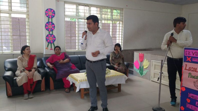 In compliance of directions of DSLSA, DLSA (East) in association with District Education Authorities organised an Awareness-cum-Sensitization Programme at “SKV, Mayur Vihar, Phase I, Pkt.II, (Janaki Devi) Delhi for the students of the school on “Sexual  Violence  Module” on 09.07.2018.  Sh. Satish Sharma, LAC (DLSA)/East was the Resource Person for the programme who addressed a big number of  students through lectures, PPTs, Videos etc. and had interaction with them.
