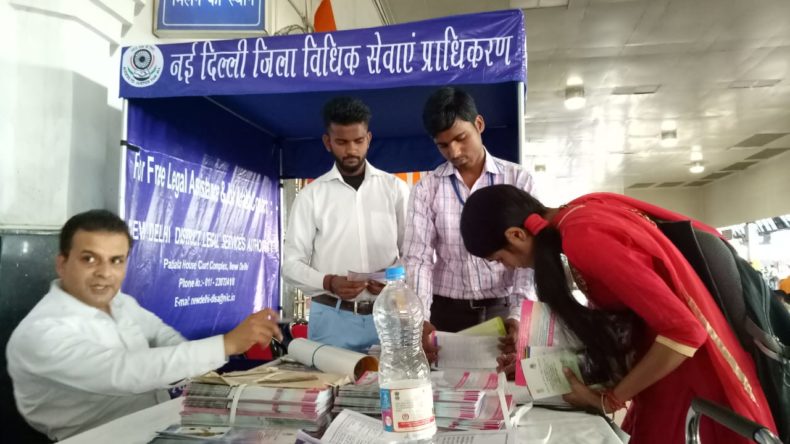 Legal Awareness Programme conducted at Old Delhi Railway Station by Sh. Mohd. Shahzad Resource Person, NDDLSA on 25.05.2018 making the people aware of free legal services in Delhi.