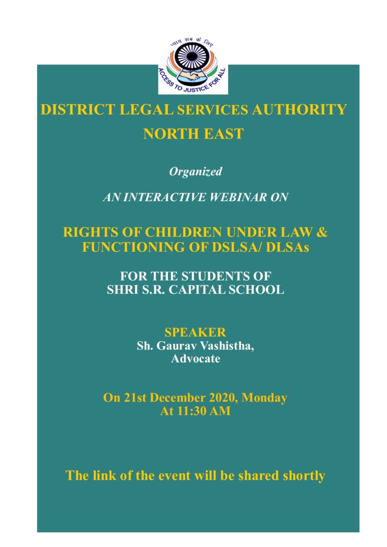 Webinar on Rights of Children under Law & Functioning of DSLSA/ DLSAs