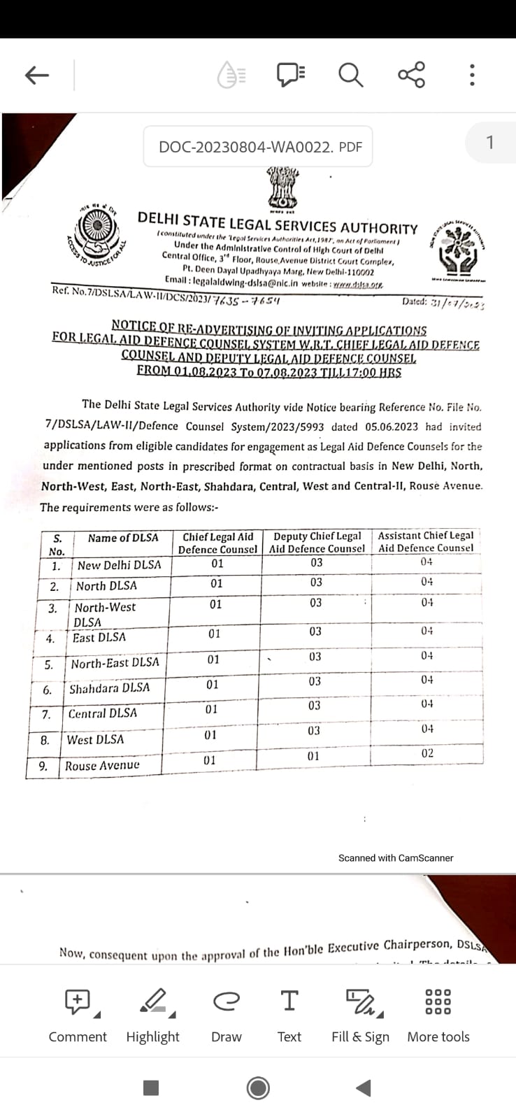Advertising notice for inviting application for the post of Chief and Deputy LADC in North East Dlsa North East Delhi from 01-08-2023 To 07-08-2023 Till 05:00PM
