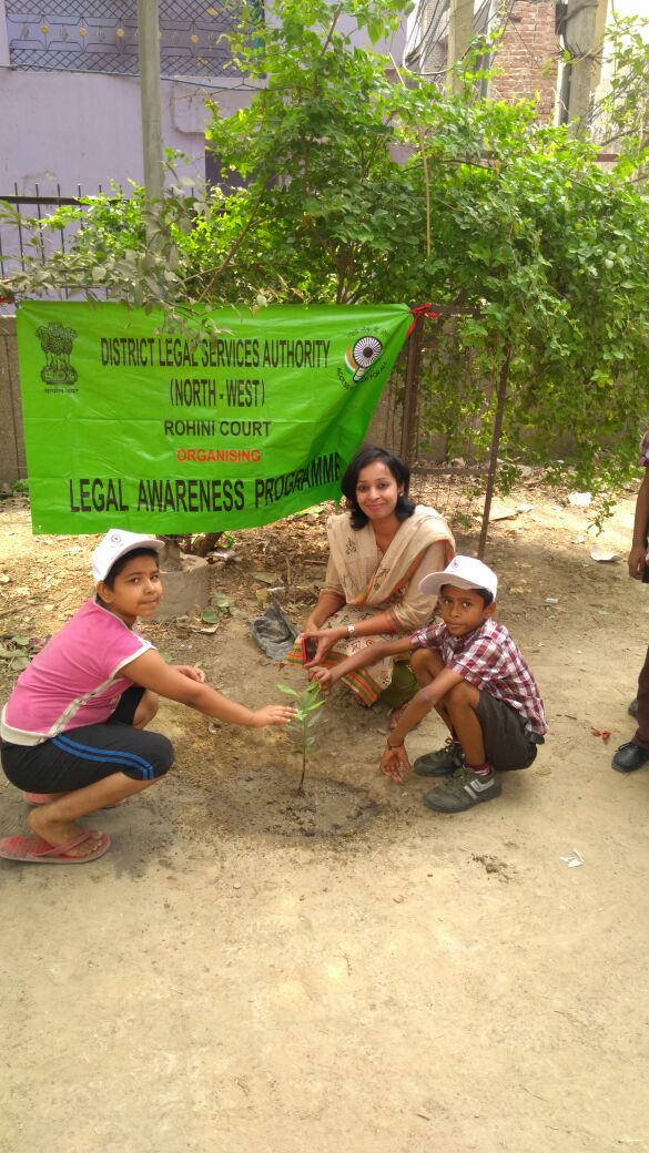 DLSA, NW celebrated World Environment Day on 05.0.2018 by planting new plants at Sultan Puri, Delhi. Ms. Ruchika Singla, Secretary, DLSA, NW participated and encouraged people to plant more trees and save the environment