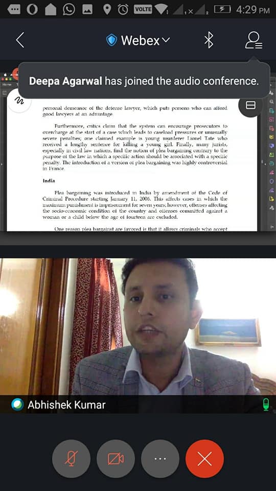 On 29.05.2021, North-West District Legal Services Authority under the aegis of DSLSA organised a webinar on the topic *” Concept of Plea Bargaining under CrPC”*