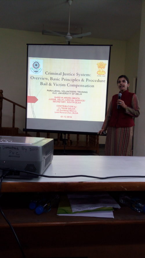 DLSA (SOUTH) ORGANISED PARA LEGAL VOLUNTEERS TRAINING AT UNIVERSITY OF DELHI AT MOOT COURT HALL, FACULTY OF LAW, NEW BUILDING, NORTH CAMPUS, DELHI UNIVERSITY ON 01.12.2016