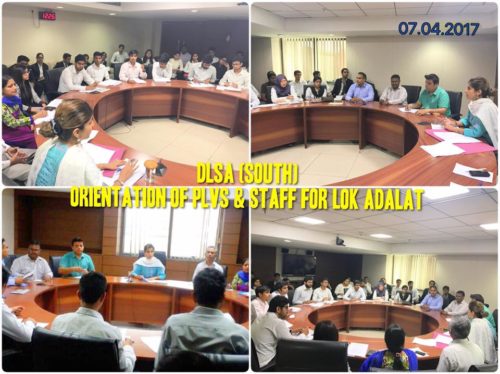 DLSA (SOUTH) CONVENED ORIENTATION WITH PLVs & STAFF (DLSA-SOUTH) FOR UPCOMING NATIONAL LOK ADALAT ON 08.04.2107