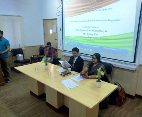DLSA (SOUTH) CONVENED THE ADD ON COURSE ON “LEGAL LITERACY” AT SHAHEED BHAGAT SINGH COLLEGE ON 03.04.2019