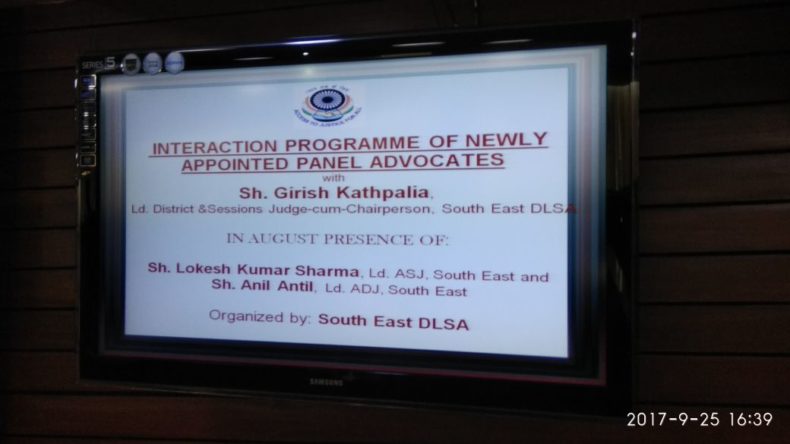 DLSA South Organized by Interaction Programme of Newly appointed panel Advocates on 25.09.2017