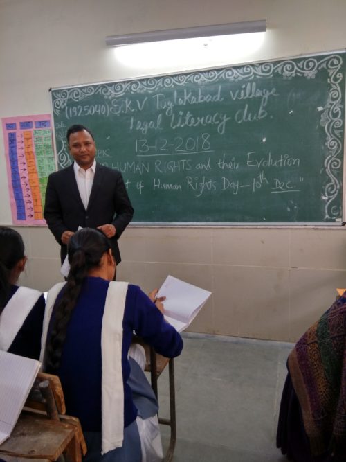DLSA(SE) conducted Legal Literacy Classes Programme at School namely SKV(1925040), Tughlakavbad Village, New Delhi, On 13.12.2018