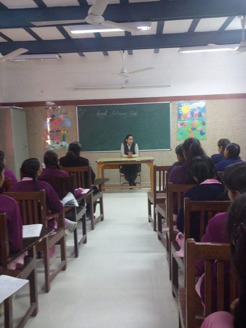 DLSA South West Organised Legal Literacy Campaign on 26.12.2016 on topic” Human Rights: Access to Justice” at Sarvodaya kanya Vidyalaya, Raj Nagar, Part-II. Ms. Bhagwati, LAC, addressed the students👇