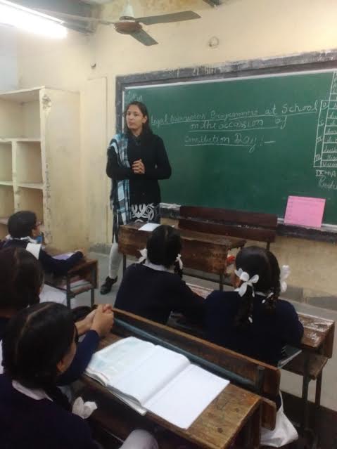 Legal Awareness Programme on the occasion of Constitution day at Govt. Boys SR. Sec. School, Goela Khurd, New Delhi on 30-11-2016 by Ms. Meenu Sharma, Legal Aid Counsel