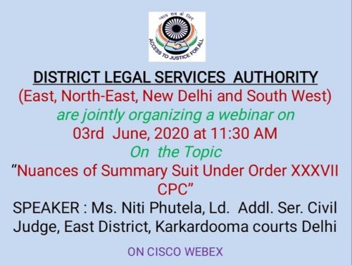 WEBINAR on topic “Nuance of Summary Suit under order XXXVII CPC”