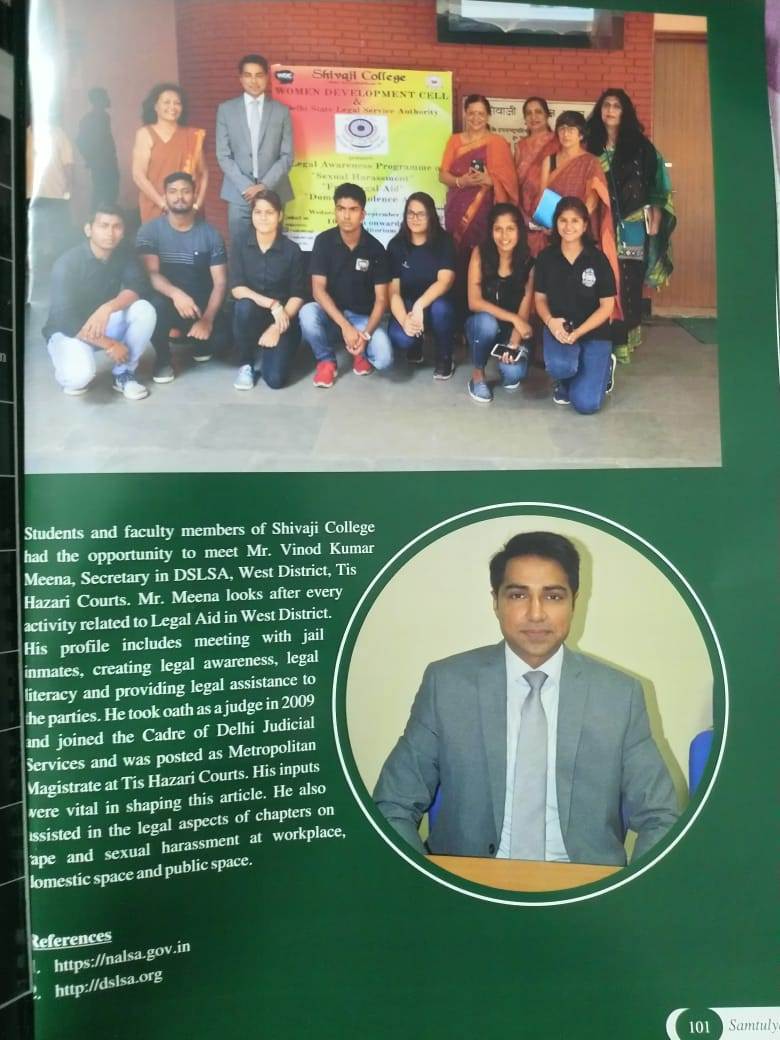 DLSA WEST in association with WDC Shivaji college and Under the campaign ‘SHASHAKT’ has included the topic ‘prevention of sexual harrassment at workplace’ in the Book SAMTULYA.