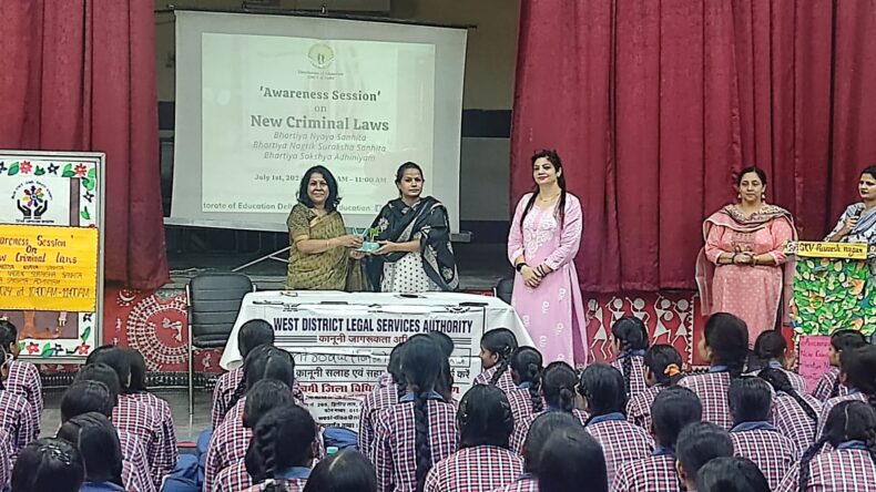 Awareness session on “New Criminal Laws 2023” at SKV, Ramesh Nagar, Delhi on 01.07.2024