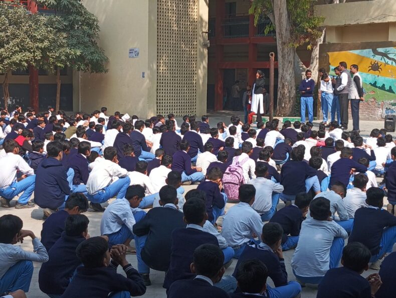 Under the project, “DISHA – Disseminating Information to Secure Wholesome Awareness among children: सजग एवं सुरक्षित बचपन की ओर”. An awareness programme was organised for the students of classes 6th to 12th on the topic of “ Good Touch Bad Touch, Virtual Touch Cyber Safety Cyber Crime, POCSO, Child Labour and  Road Safety