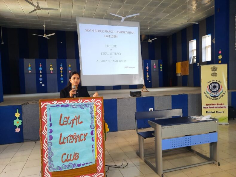 District Legal Services Authority (under the aegis of NALSA & DSLSA) organized a legal literacy programme for the students of Sarvodaya Kanya Vidyalaya Phase-I, H-Block Ashok Vihar,  on the topic “Women’s Rights and free legal aid”