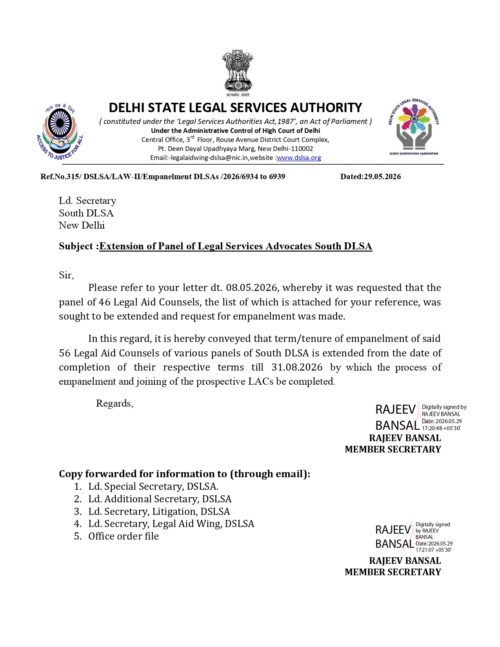 Extension of Panel of Legal Services Advocates South DLSA