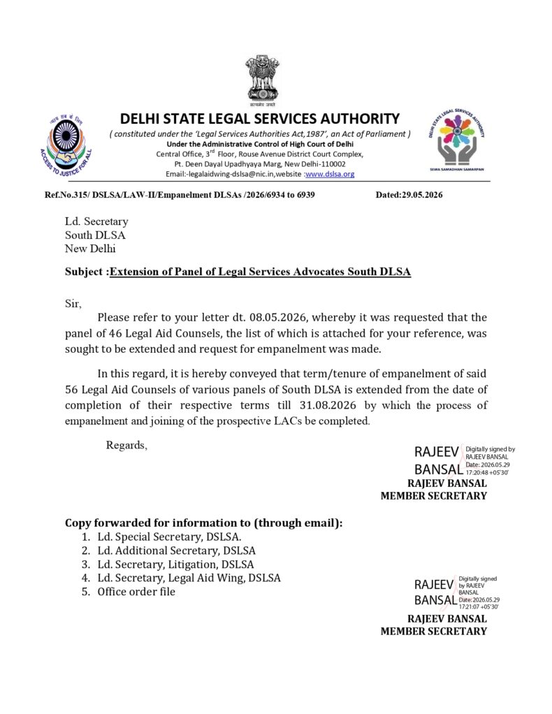 Extension of Panel of Legal Services Advocates South DLSA