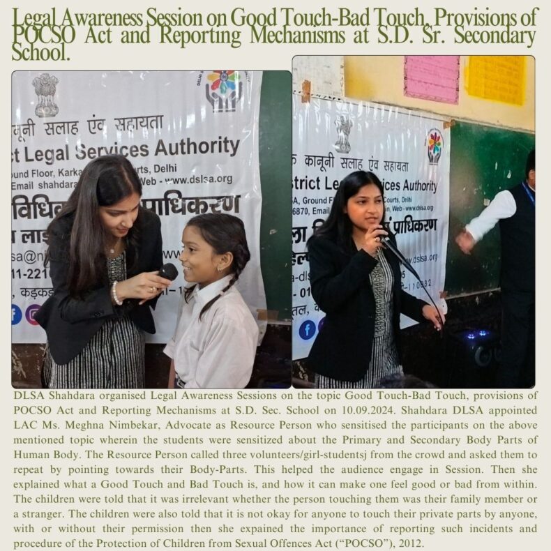 Legal Awareness Session on Good Touch-Bad Touch, Provisions of POCSO Act and Reporting Mechanisms