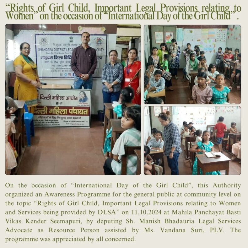 Right of Girl Child, Important Legal Provisions relating to Women” on the occasion of “International Day of the Girl Child”