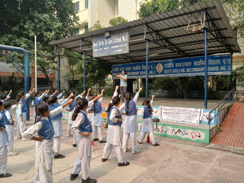 Self Defence Training Program under Child Friendly Legal Services for Children at Babu Ram Servodaya Bal Vidyalaya