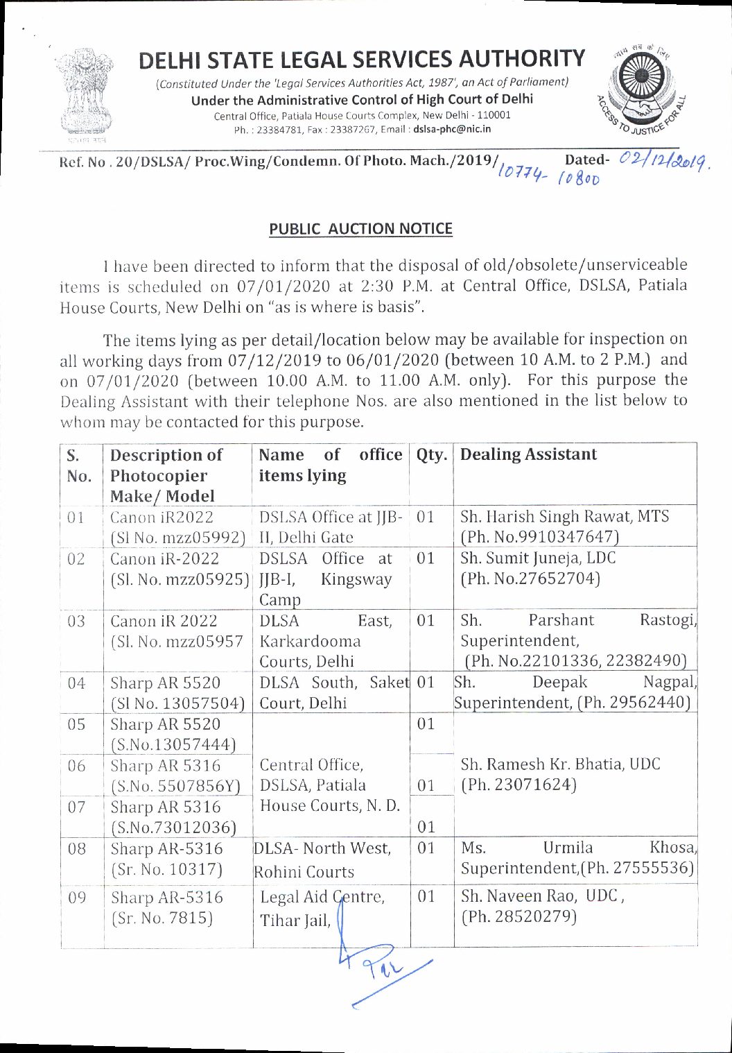 PUBLIC AUTION NOTICE